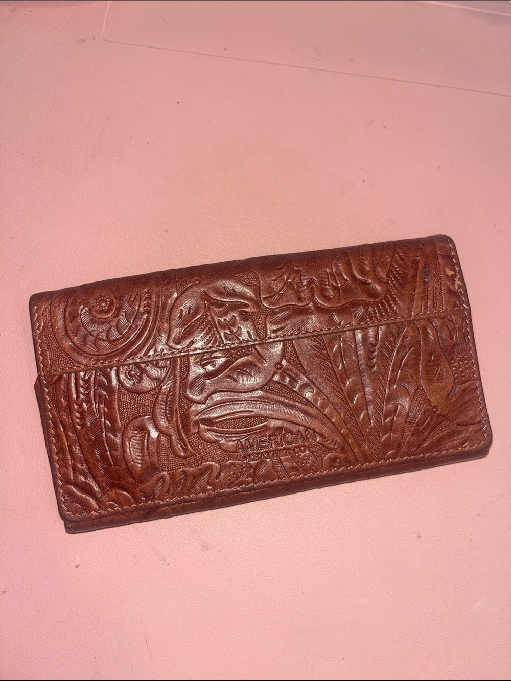 America Leather Company Tooled Leather Wallet - Brown